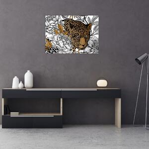 Tablou - Leopard între flori (70x50 cm)