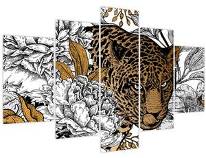 Tablou - Leopard între flori (150x105 cm)