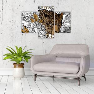 Tablou - Leopard între flori (90x60 cm)