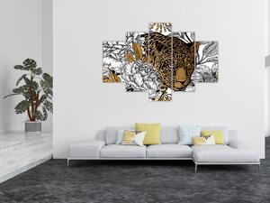 Tablou - Leopard între flori (150x105 cm)