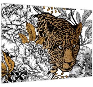 Tablou - Leopard între flori (70x50 cm)