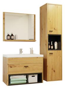 Set de baie OLINER I s umyvadlem, stejar artisan/negru