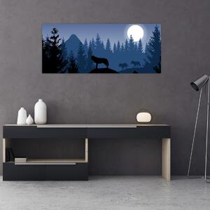 Tablou - Haita de lupi sub lună plină (120x50 cm)