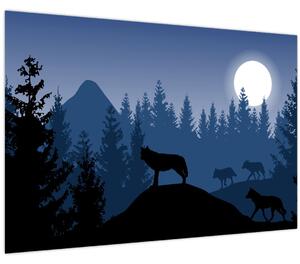 Tablou - Haita de lupi sub lună plină (90x60 cm)