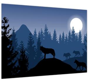 Tablou - Haita de lupi sub lună plină (70x50 cm)