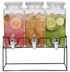 Set 3 dozatoare din sticla pentru limonada cu suport metalic, recipiente pentru bauturi si sucuri