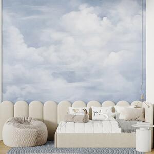 Tapet Cer texturat în culori pastelate, plin de nori albi, cu o estetică delicată și minimalistă, Fototapet Cer, w09589 : Uwalls.ro