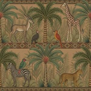 Tapet Animale decorative din savană între palmieri și borduri, Tapet natura, a00898 : Uwalls.ro