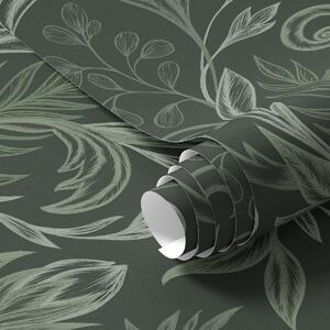 Tapet Frunze ondulate din pădurea adâncă, în nuanțe de verde crețos, Tapet flori, a00935v2 : Uwalls.ro