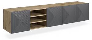 Comodă TV suspendată Asha 200 cm cu front canelat și nișă - artisan / rivier stone mat