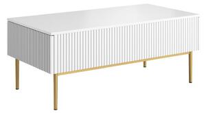 Măsuță de cafea cu sertare Nicole 120 cm cu picioare metalice - alb mat / picioare aurii