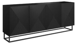 Comodă Asha 200 cm cu 4 uși - negru mat / cadru negru