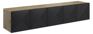 Comodă TV suspendată Asha 200 cm cu front canelat - artisan / negru mat