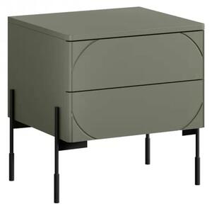 Noptieră cu sertare Sonatia 45 cm 2 sertare cu picioare metalice - verde măsliniu