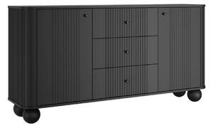 Comodă cu sertare Vesper 160 cm - negru / mânere negre / picioare sferice