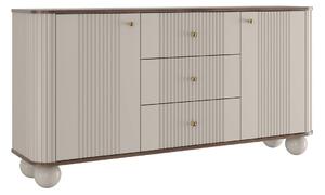 Comodă cu sertare Vesper 160 cm - cașmir / nuc / mânere aurii / picioare sferice