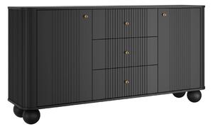 Comodă cu sertare Vesper 160 cm - negru / mânere aurii / picioare sferice