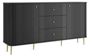 Comodă cu sertare Vesper 160 cm pe picioare - negru / picioare aurii
