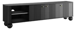Comodă TV Vesper 187 cm cu 3 uși - negru / mânere aurii / picioare sferice