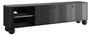 Comodă TV Vesper 187 cm cu 3 uși - negru / mânere negre / picioare sferice