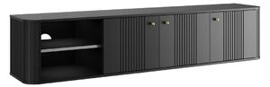 Comodă TV suspendată Vesper 187 cm cu 3 uși - negru / mânere aurii
