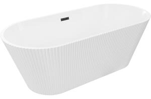 Cadă de baie independentă Mexen Yara cu caneluri 170 x 75 cm, alb lucios, preaplin negru mat, 52861707500-70