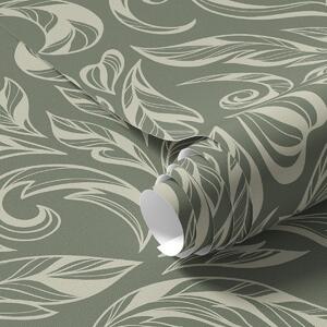 Tapet Ornament frunze crem pe fond verde-cenușiu, Tapet flori, a00940v2 : Uwalls.ro