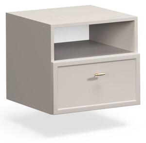 Noptieră suspendată cu sertar Lorini 45 cm - cașmir / mânere aurii T-bar