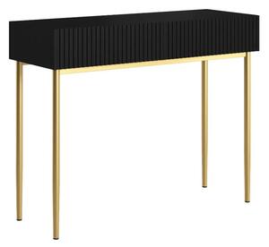 Consolă cu sertare Nicole 100 cm - negru mat / picioare aurii