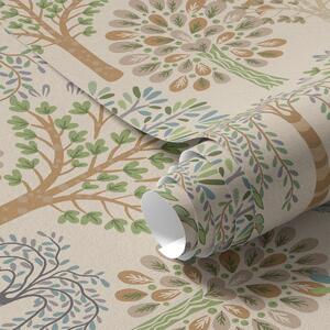 Tapet Copaci decorativi într-o paletă naturală delicată, Tapet pădure, Tapet copaci, a00960 : Uwalls.ro