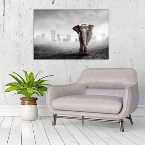 Tablou - Elefanți în oraș, versiunea alb-negru (90x60 cm)