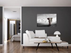 Tablou - Elefanți în oraș, versiunea alb-negru (90x60 cm)