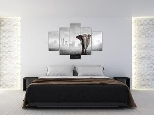 Tablou - Elefanți în oraș, versiunea alb-negru (150x105 cm)
