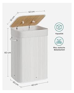 Cos pentru rufe, Songmics, 72 L, Alb, LCB010W01, 40 x 30 x 60 cm