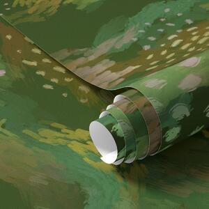 Tapet Abstracție verde intensă cu tușe energice, Tapet abstract, a00999v3 : Uwalls.ro