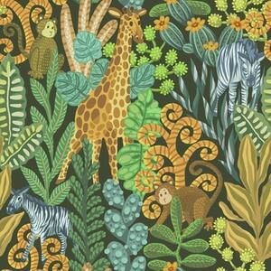 Tapet Junglă densă cu animale pe un fundal verde închis, Tapet natura, a01000v2 : Uwalls.ro