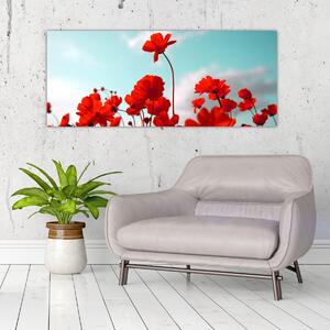 Tablou - Câmp cu flori roșu deschis (120x50 cm)