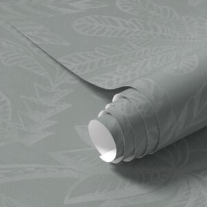 Tapet Frunze tropicale mari, mate, într-o paletă de culori gri-mentă, Tapet natura, Tapet frunze, a01001 : Uwalls.ro
