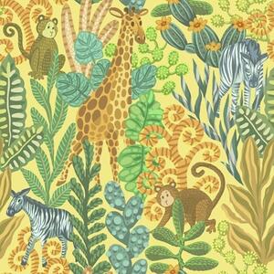 Tapet Girafă, zebră și maimuță într-o savană galbenă strălucitoare, Tapet natura, a01000v1 : Uwalls.ro