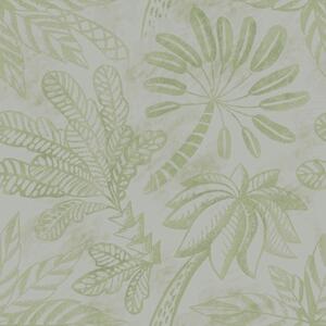 Tapet Frunze tropicale schițate în nuanțe proaspete de verde deschis, Tapet natura, Tapet frunze, a01001v1 : Uwalls.ro
