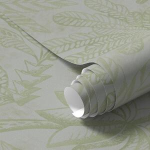 Tapet Frunze tropicale schițate în nuanțe proaspete de verde deschis, Tapet natura, Tapet frunze, a01001v1 : Uwalls.ro