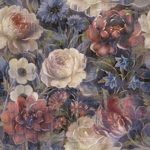Tapet Buchet pictural de flori mari pe fundal indigo intens, Tapet flori, a01021 : Uwalls.ro