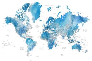 Harta Blue watercolor world map with cities, Raleigh, Blursbyai