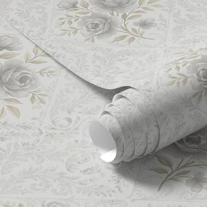 Tapet Model damasc ușor cu trandafiri gri în romburi delicate, Tapet flori, a01024 : Uwalls.ro
