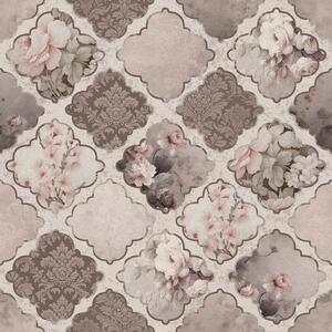Tapet Patchwork romantic de medalioane florale în tonuri prăfuite, Tapet flori, a01027 : Uwalls.ro