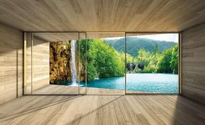 Tapet mural terasă, lac şi cascadă - 3314 - Fototapet24