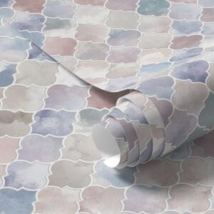 Tapet Mozaic în culori pastelate deschise, cu forme marocane delicate, Tapet abstract, a01039v1 : Uwalls.ro