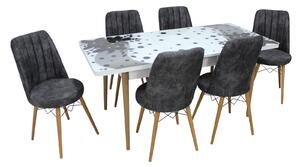 Set masă extensibilă Amaryllis Black cu 6 scaune Apollo Gri Închis