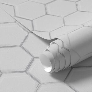 Tapet Hexagoane tridimensionale albe pe un fundal neted, Tapet abstract, a01059 : Uwalls.ro