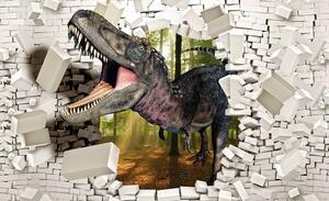 Tapet pentru copii, dinozaur spărgând peretele - 11462 - Fototapet24